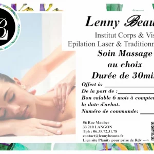 Bon cadeau Soin Massage 30 Min